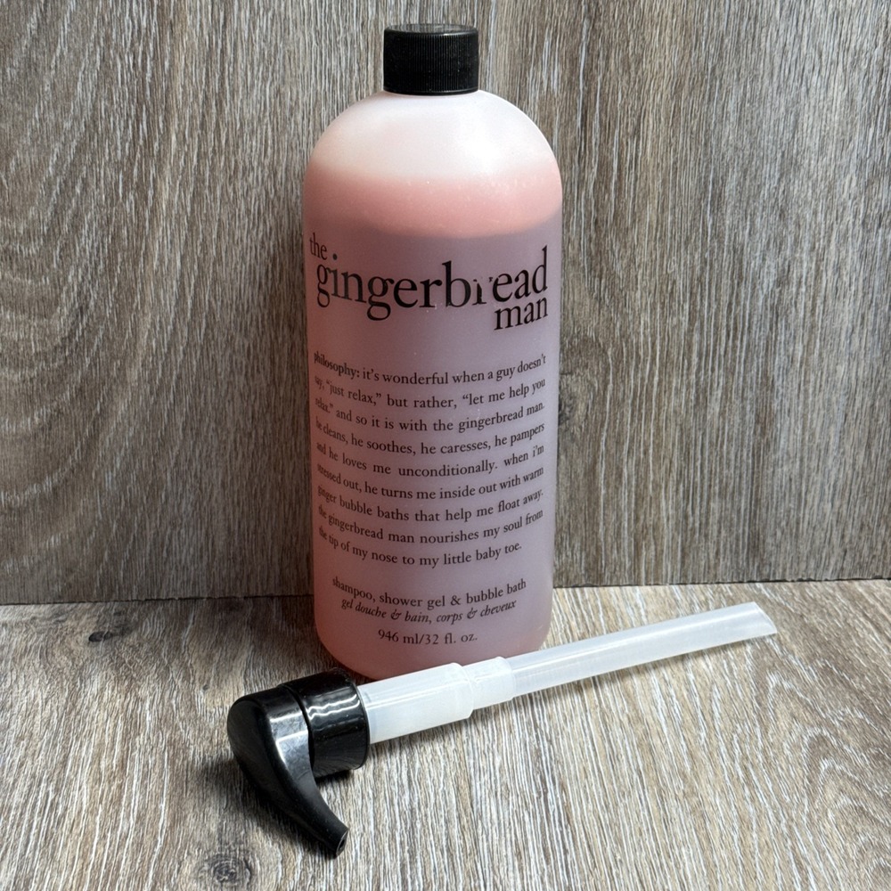 Philosophy The Gingerbread Man Shampoo Shower Gel Bubble Bath 32oz w Pump SEALED